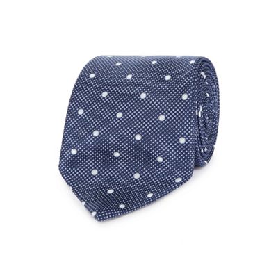 Designer navy dotted jacquard silk tie